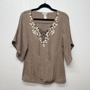 Ivy Ridge Y2K Vintage Gauzy Beaded Top Womens Large Bohemian Ethereal Coastal